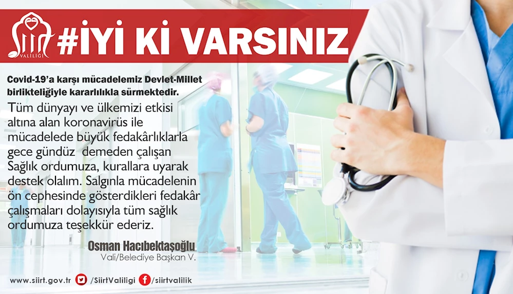 Vali Hacıbektaşoğlundan, cefakâr sağlık çalışanlarına teşekkür